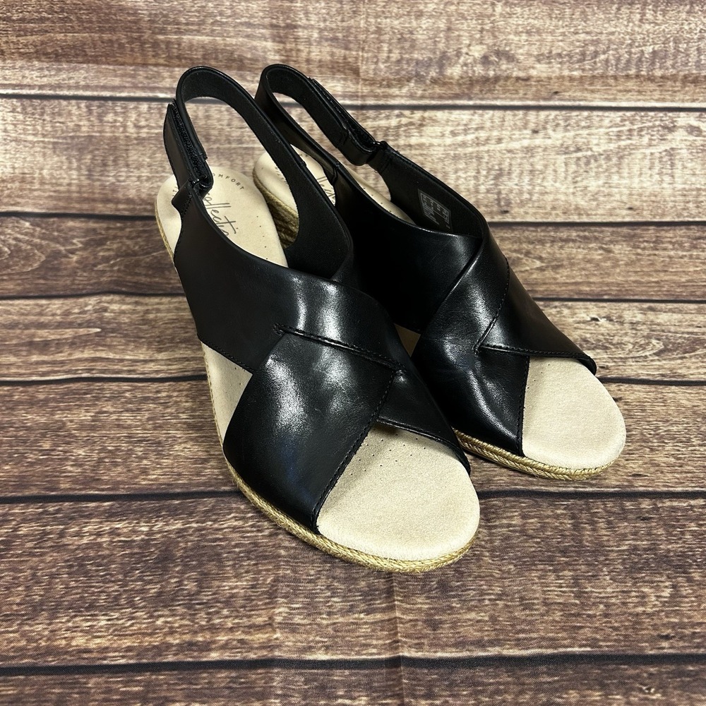 Clarks Collection Lafley Alaine Wedge Sandals Women's 9M‎ Black Nubuck Slingback
